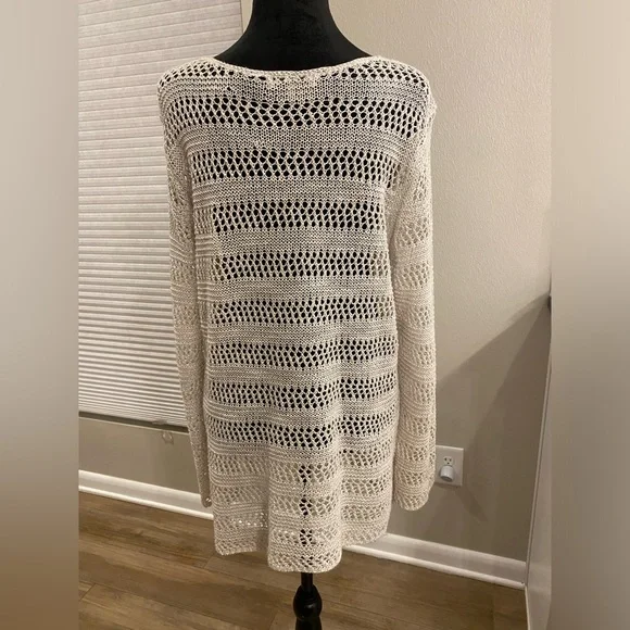 Zozo Crochet Sweater Oatmeal Womens Size Large Scoop Neck - Picture 3 of 10